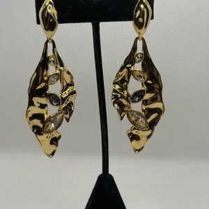 Alexis Bittar Gold Leaf Earrings with Gem Accents